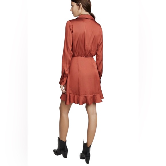 NWT! Paige Tulip Red Parisa Embroidered Detail Satin Wrap Dress. Size XS. - Picture 5 of 14